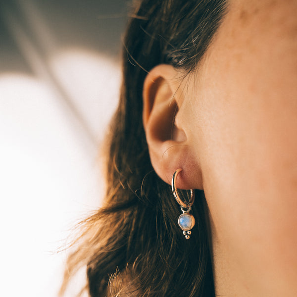 SATELLITE - Moonstone & Sterling Silver Hoops
