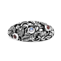 STRAWBERRY PATCH - Garnet, Moonstone & Sterling Silver Ring