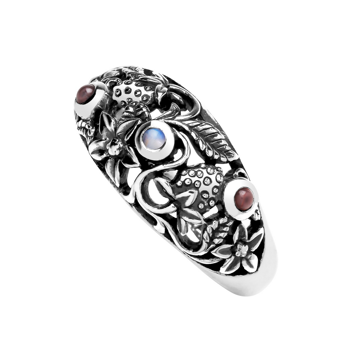 STRAWBERRY PATCH - Garnet, Moonstone & Sterling Silver Ring