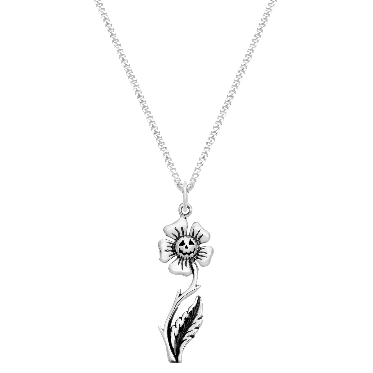 Sterling silver spooky flower Halloween gothic necklace jewellery