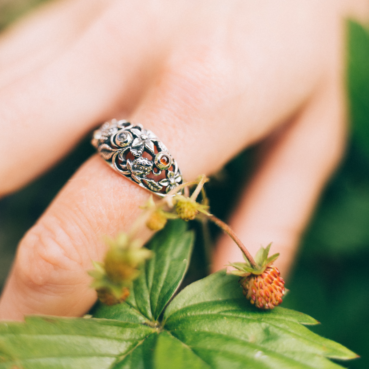 STRAWBERRY PATCH - Garnet, Moonstone & Sterling Silver Ring
