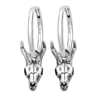 Sterling silver deer skull hoops earrings gothic alternative jewellery