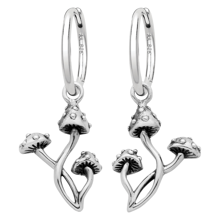 Sterling silver toadstool mushroom hoop earrings alternative cottagecore jewellery