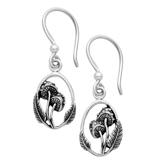 Sterling silver toadstool fern woodland autumn earrings alternative jewellery