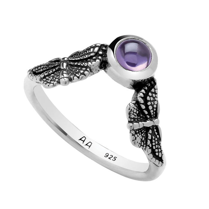 Sterling silver amethyst moth ring alternative gothic jewellery