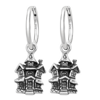 Sterling silver haunted house hoop earring spooky alternative gothic jewellery