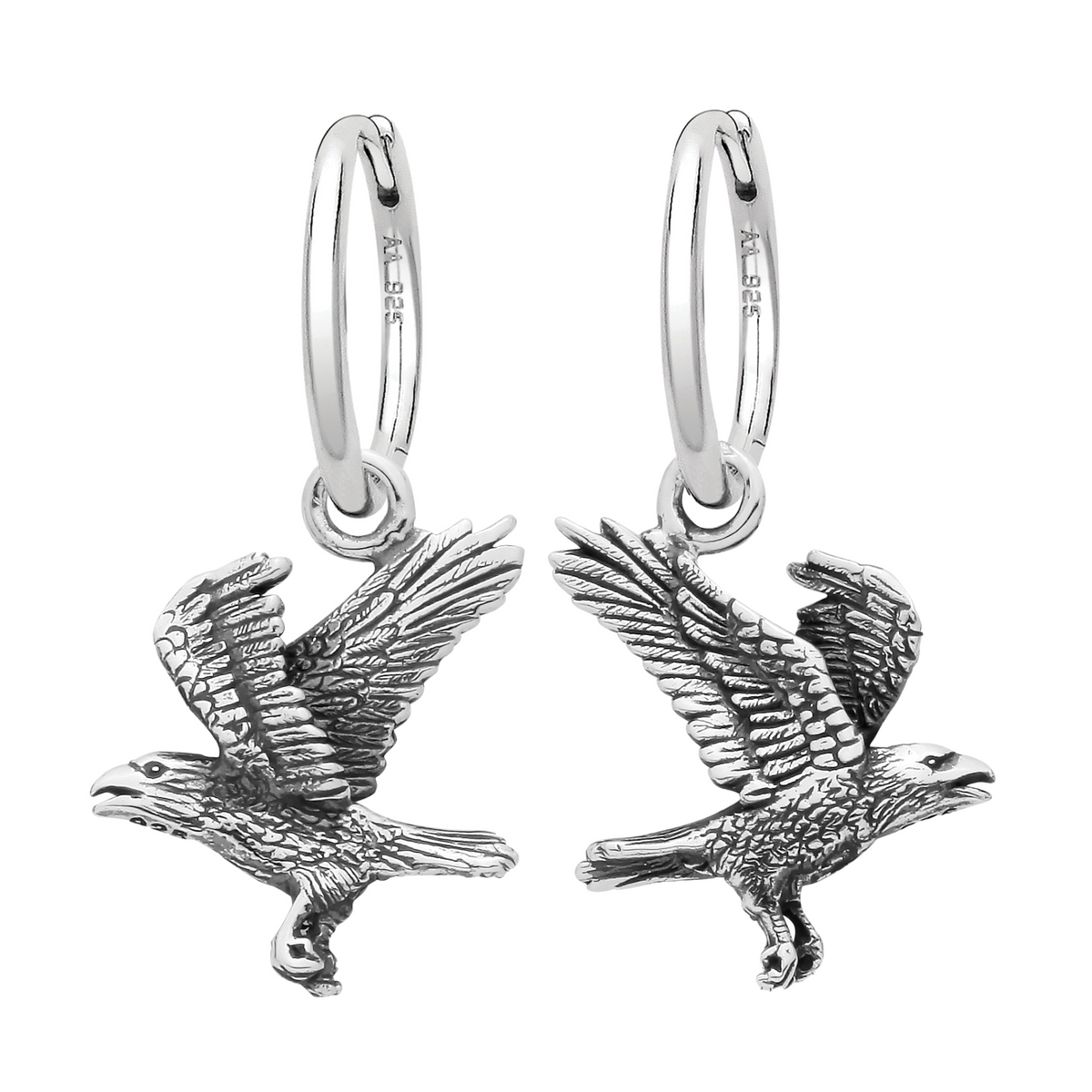 Sterling silver crowns raven hoops earrings alternative gothic Halloween jewellery 