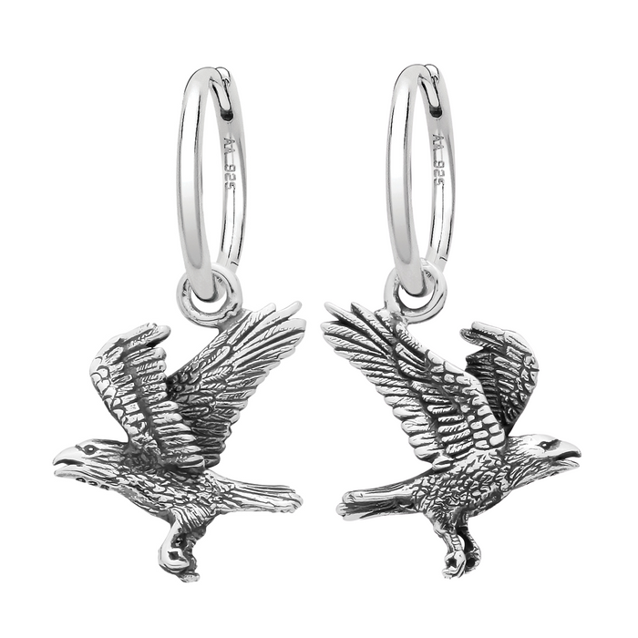 Sterling silver crowns raven hoops earrings alternative gothic Halloween jewellery 