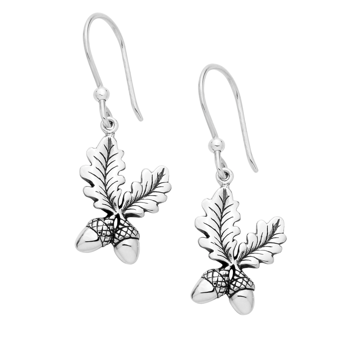 Sterling silver acorn and oak autumn cottage core earrings nature alternative jewellery
