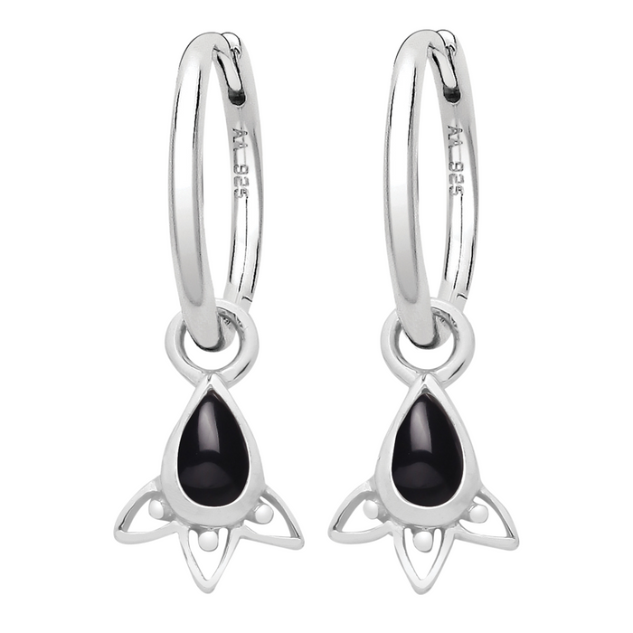 Sterling silver onyx bohemian charm earrings witchy gothic alternative jewellery