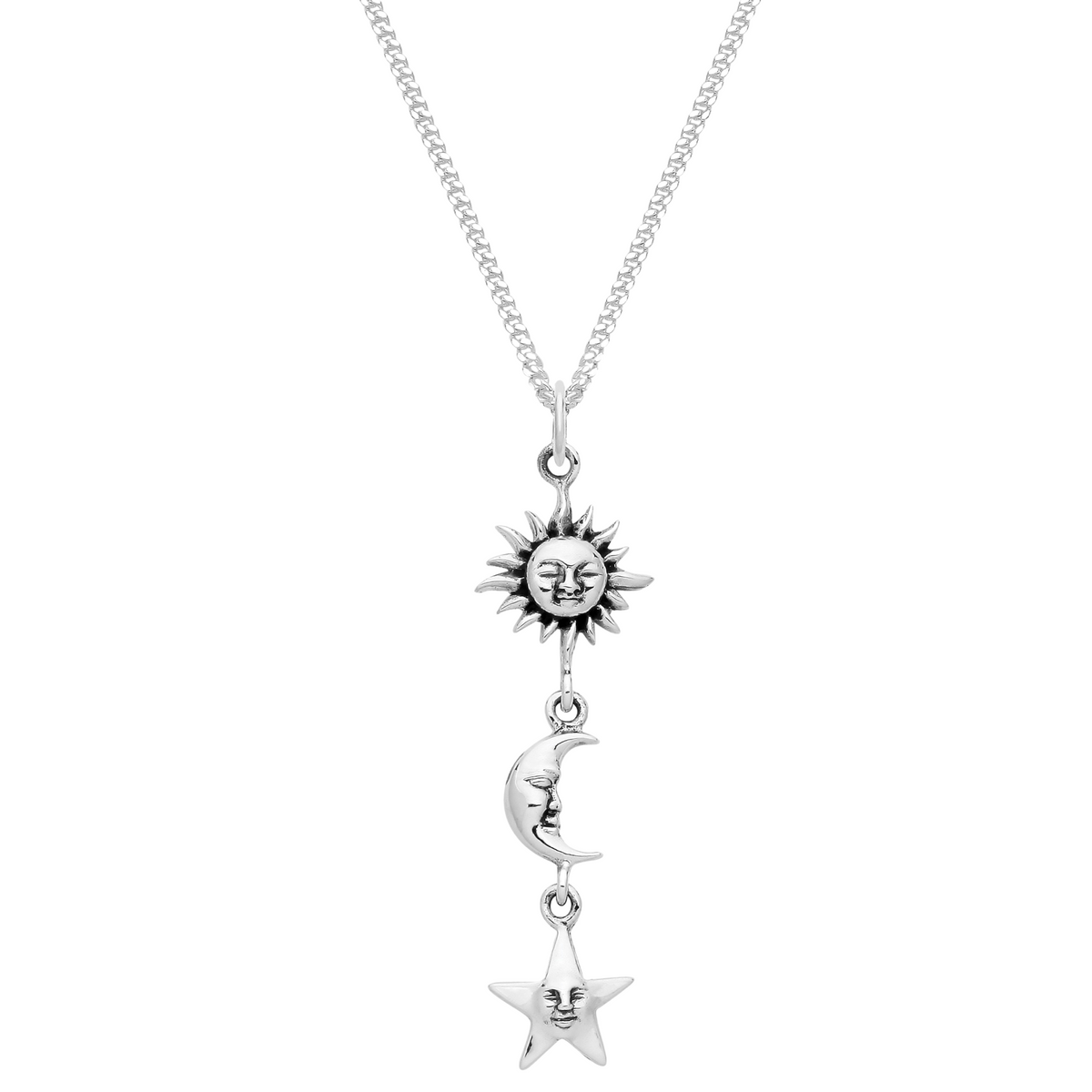 Sterling silver sun moon star pendant necklace alternative celestial jewellery