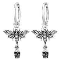 Sterling silver moth and skull hoops spooky gothic alternative jewellery