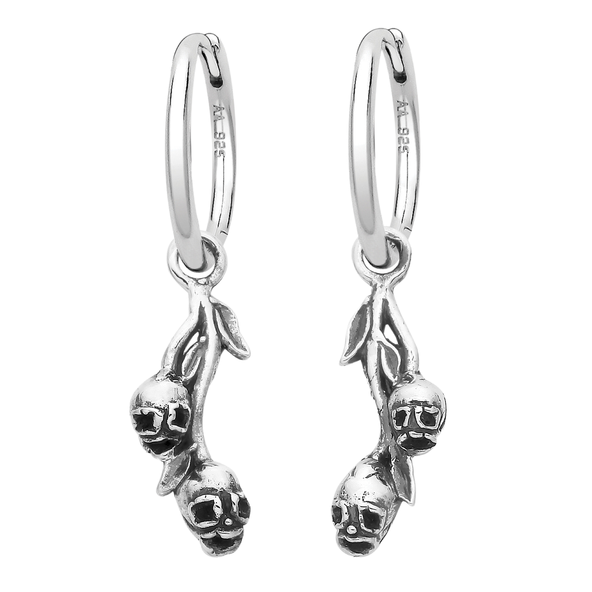 Sterling silver skull snapdragon hoops earrings nature spooky jewellery jewelry