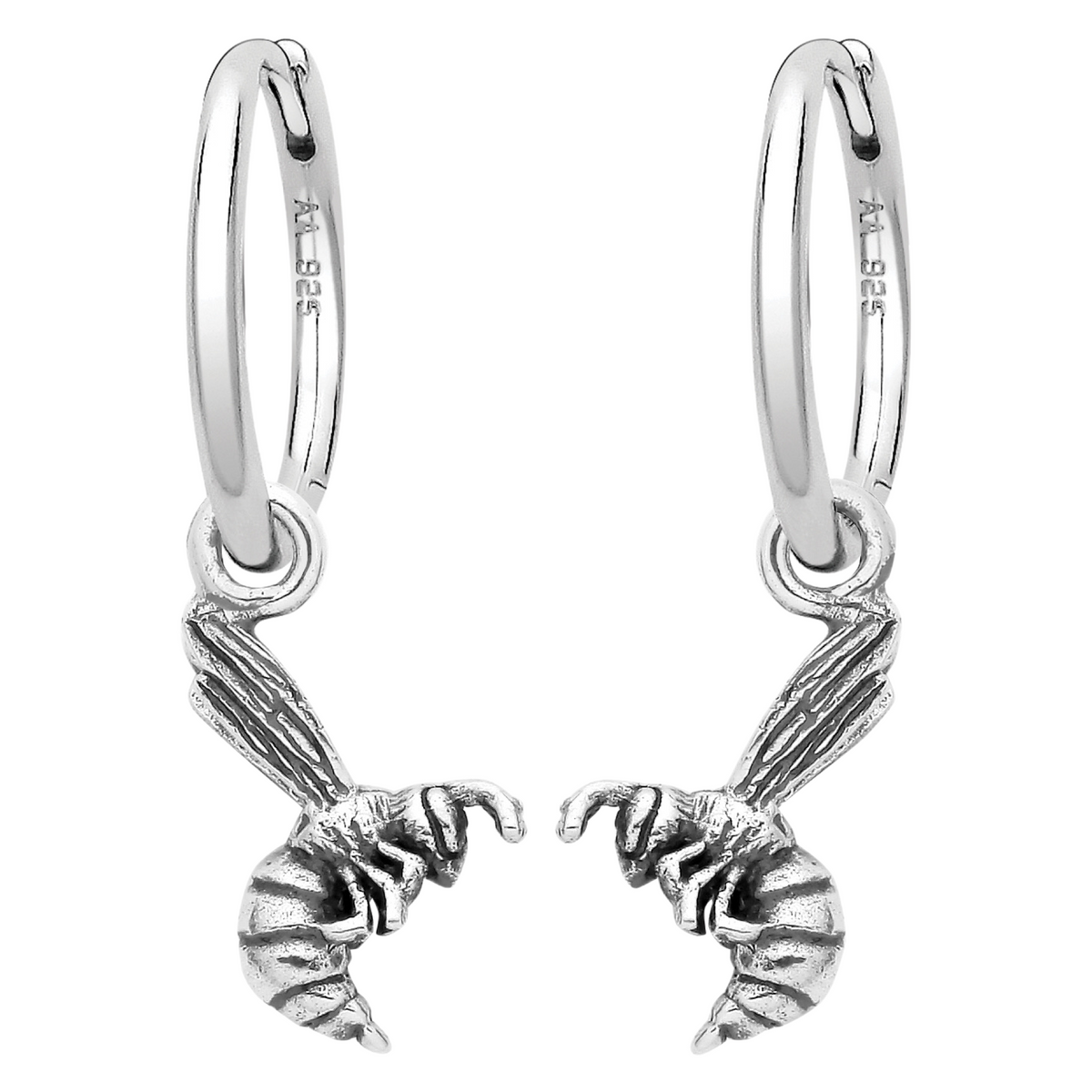 Sterling silver wasp bug hoop earrings nature inspired alternative 