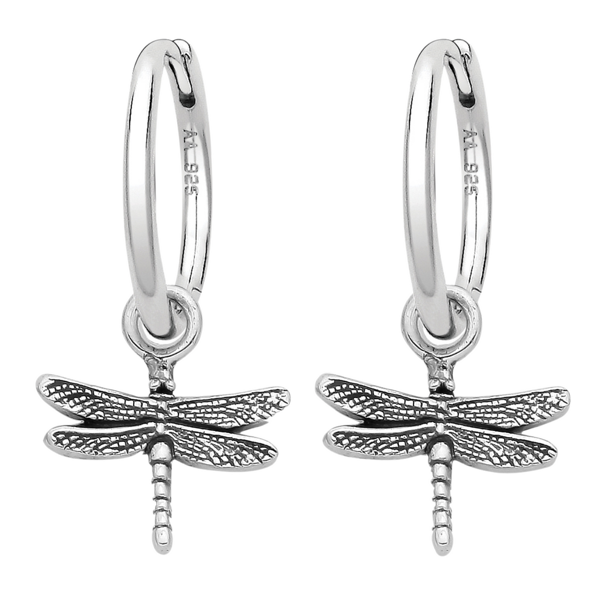 Sterling silver dragonfly hoops nature alternative jewellery
