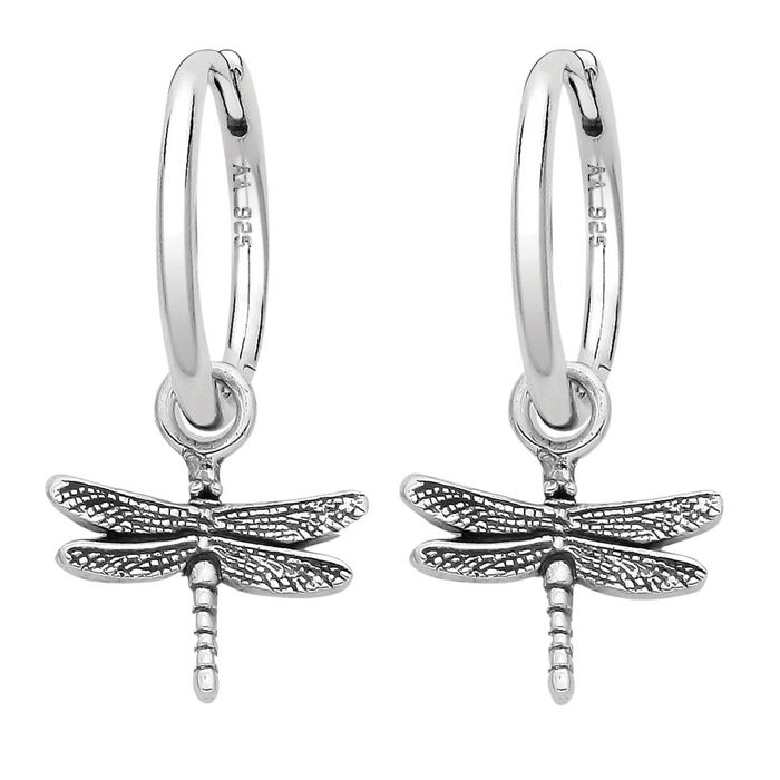Sterling silver dragonfly hoops nature alternative jewellery