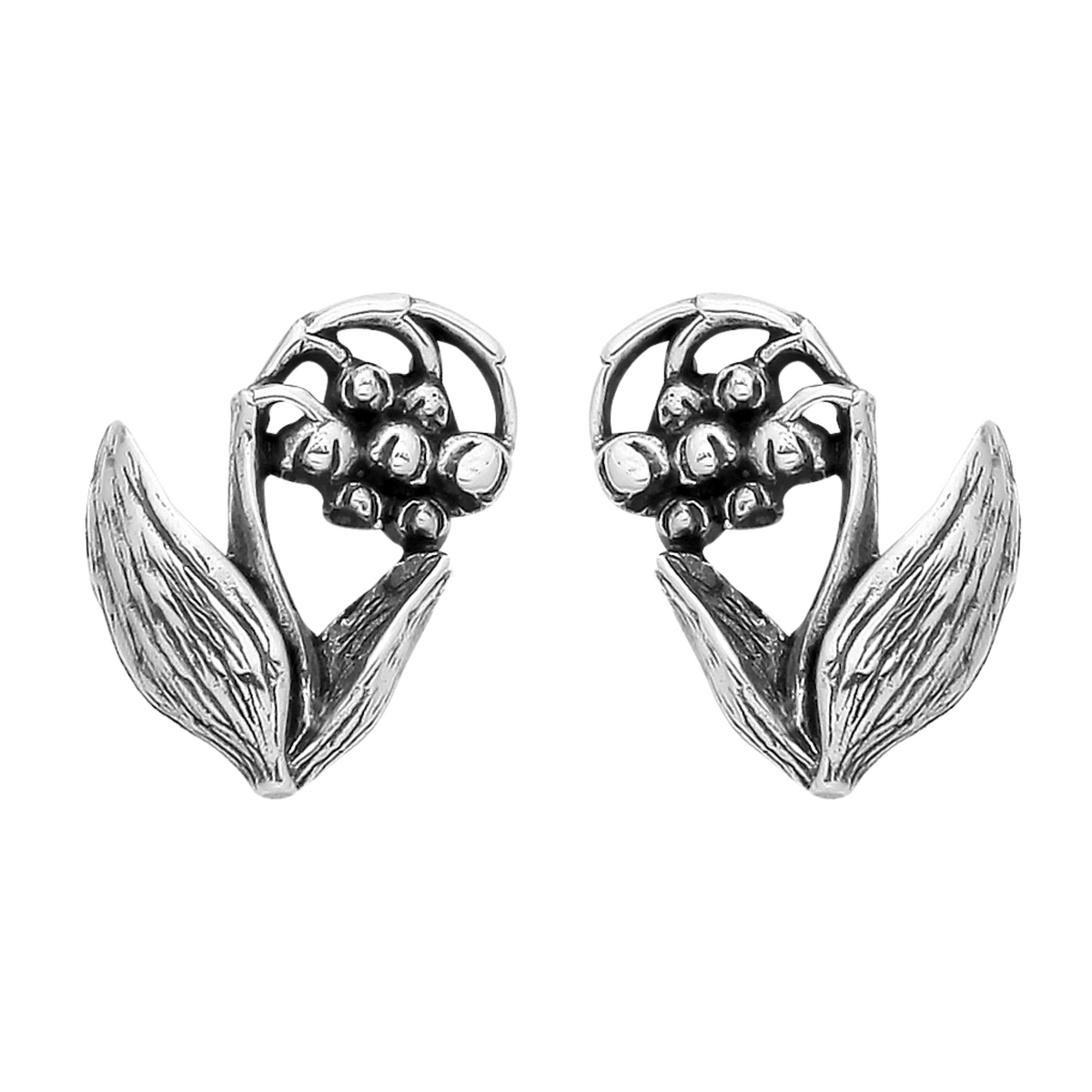 Sterling silver lily of the valley earrings alternative nature jewellery