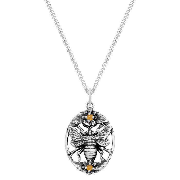 Sterling silver bee daisy necklace nature summer alternative jewellery