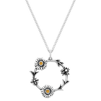 Sterling silver Bee daisy summer nature necklace alternative jewellery 