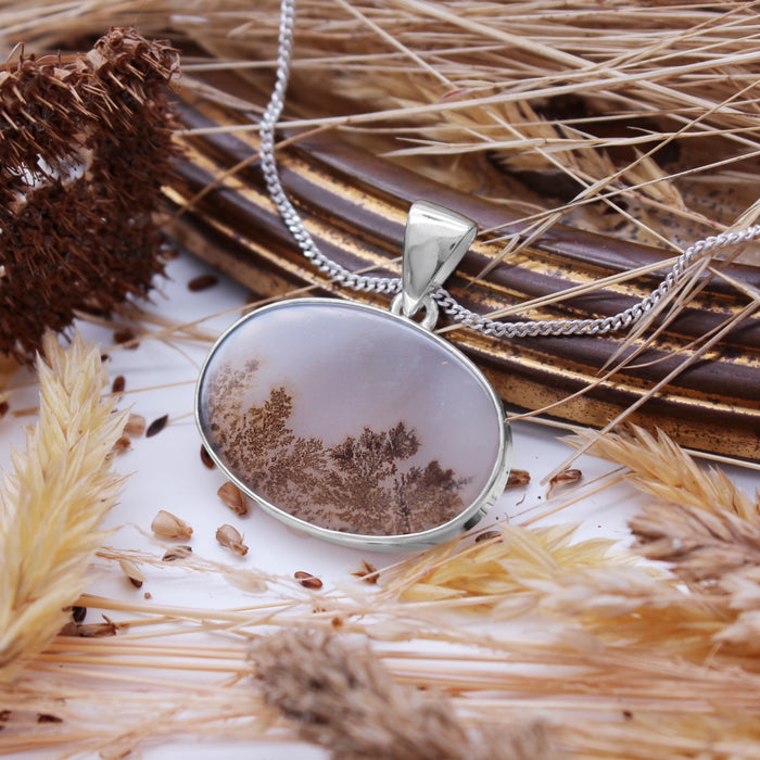 HARVEST - Sterling Silver & Scenic Agate Necklace