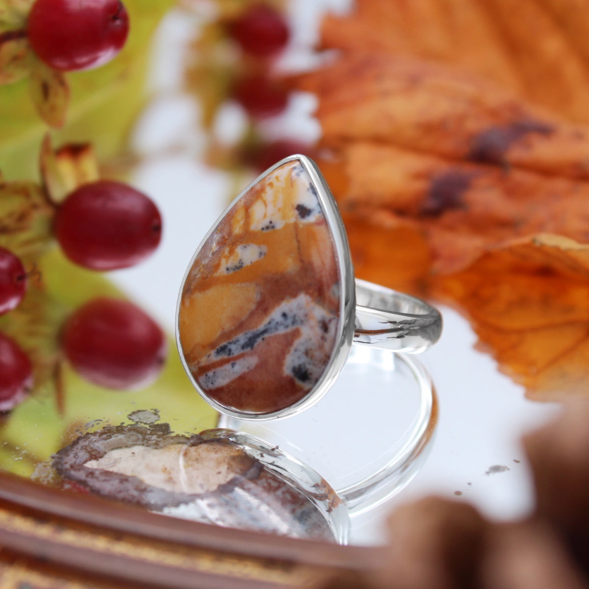 FAWN - Sterling Silver & Deer Fawn Jasper Ring - US 10