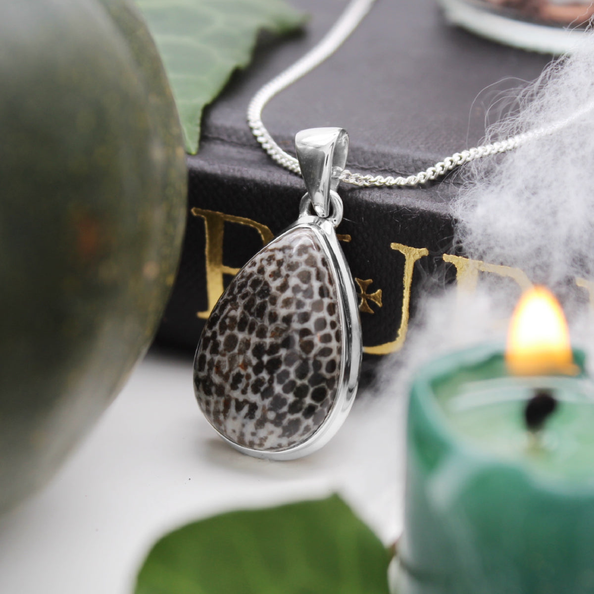 SERPENT - Sterling Silver & Black Coral Necklace