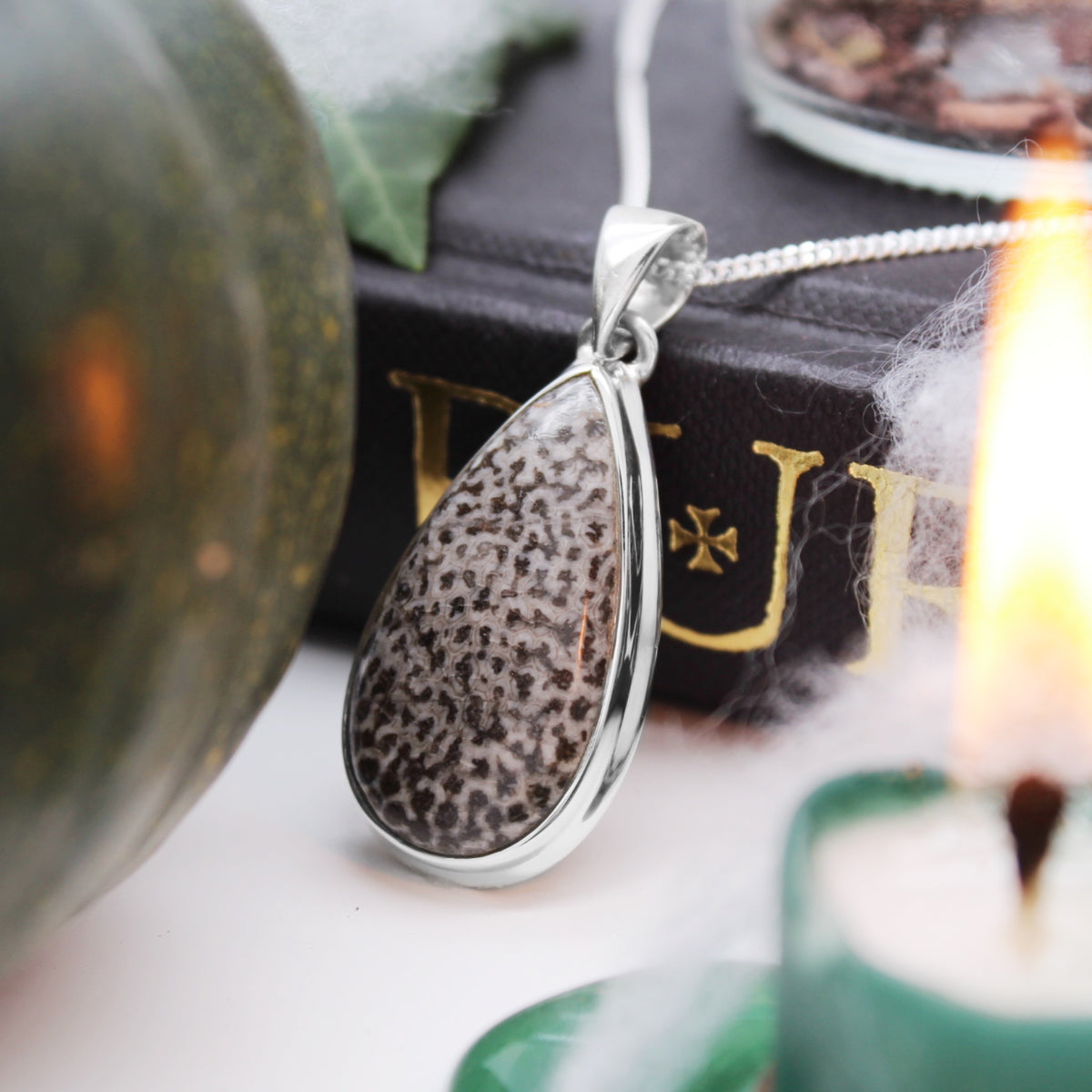 SERPENT - Sterling Silver & Black Coral Necklace