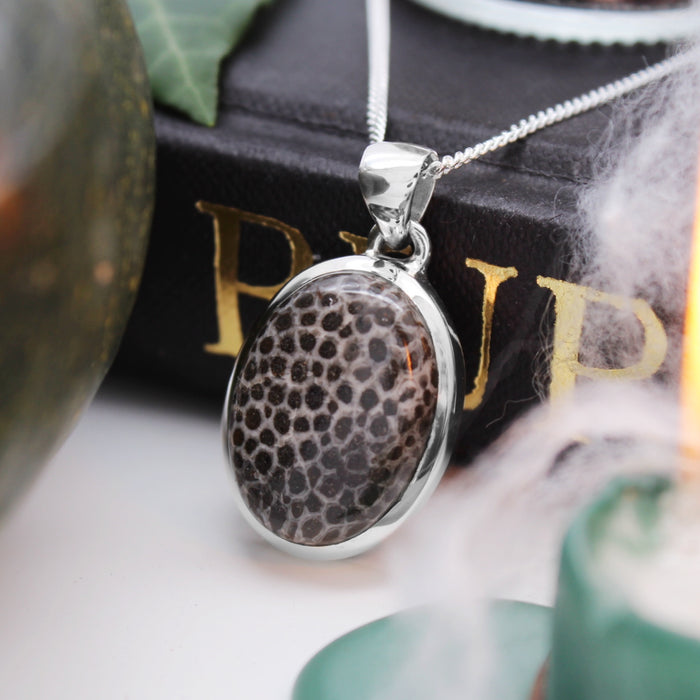 SERPENT - Sterling Silver & Black Coral Necklace