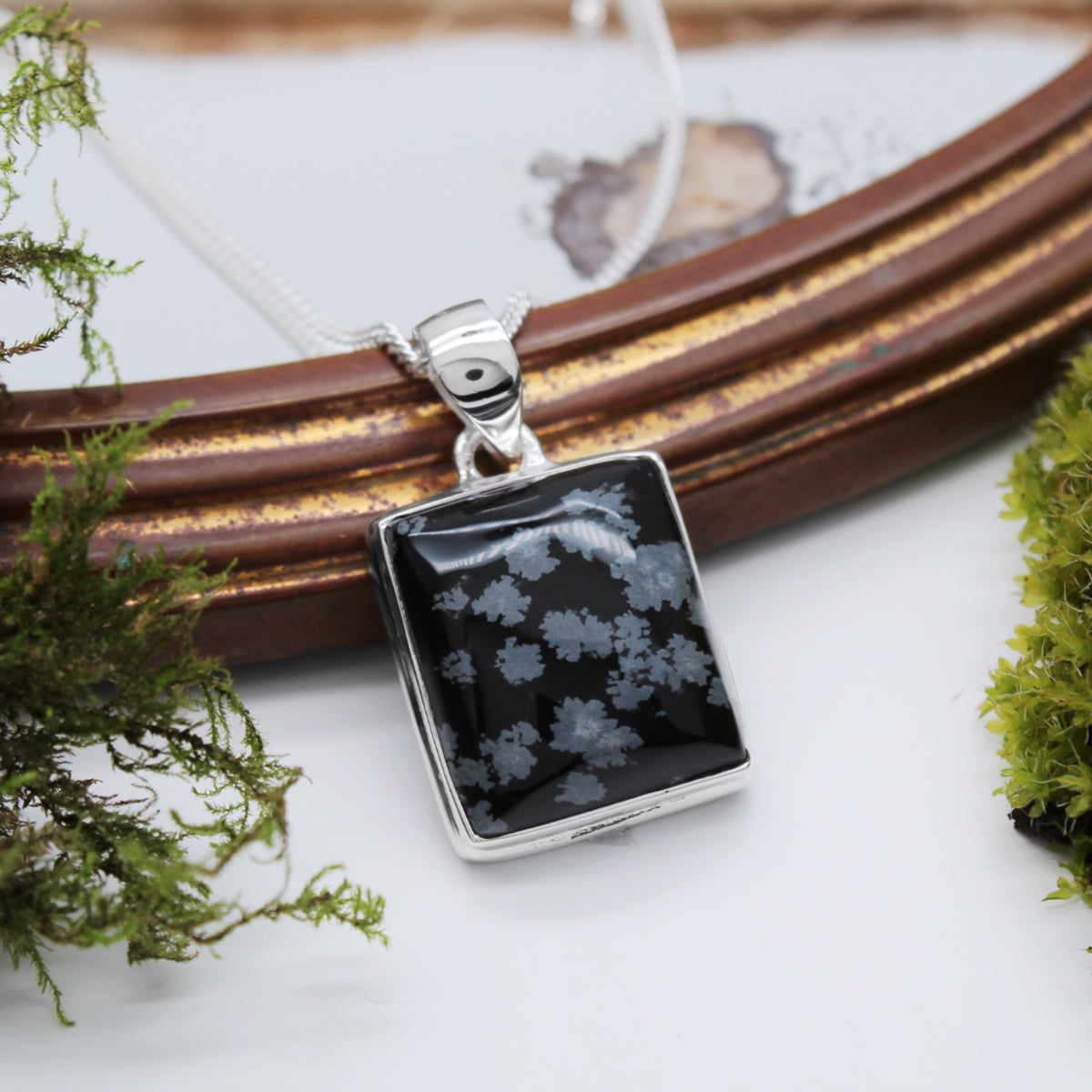 MIDNIGHT SNOW - Sterling Silver & Snowflake Obsidian Necklace